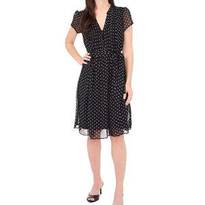 MSK Navy with White Polka Dot Short Sleeve A-Line Chiffon Dress